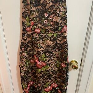 Lulu's Black Floral Strapless Dress